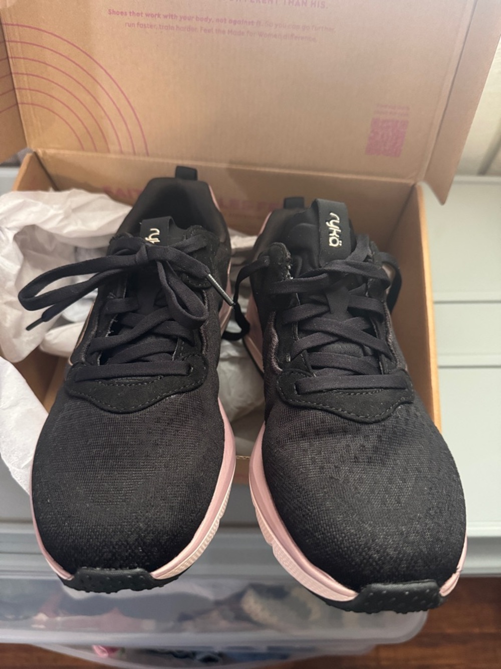 Ryka Women's Black and Light Pink Q-Foam Athletic Sneakers - Picture 3 of 6